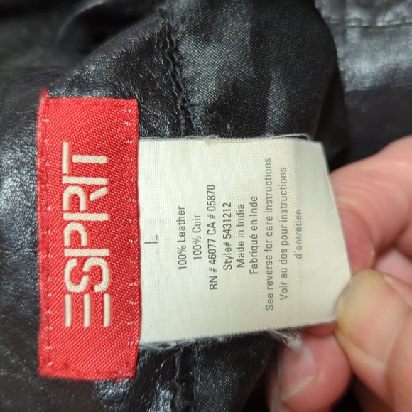 Vintage ESPIRIT black leather coat size large - Picture 3 of 5